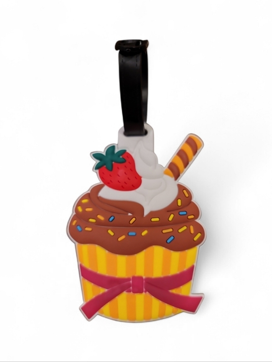 Bag Charm Handbags - Luggage Tag - Cupcake Yellow, Brown, And Red